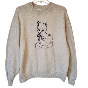 Hollister Cozy Cat Sweater Gray Size S Kitty Pullover Crew Neck Kitten Top